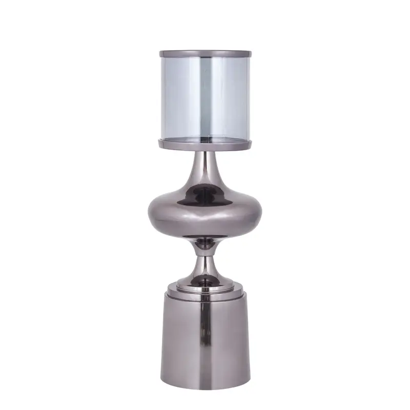 Windlicht Uvira Aluminium Grijs Gunmetal Ø20cm x H56cm PTMD