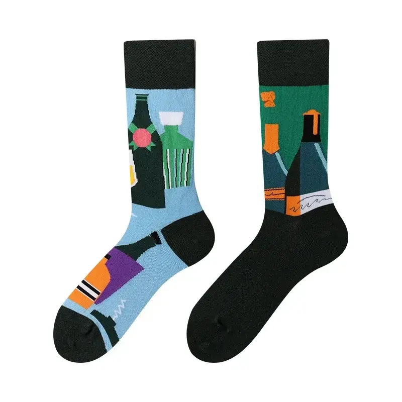 Wine Bottles Mismatched Crew Socks