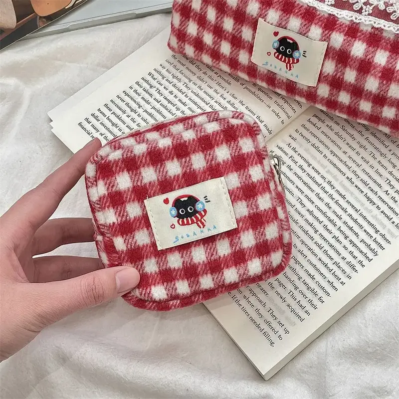 Winter Cat Gingham Zipper Pouch