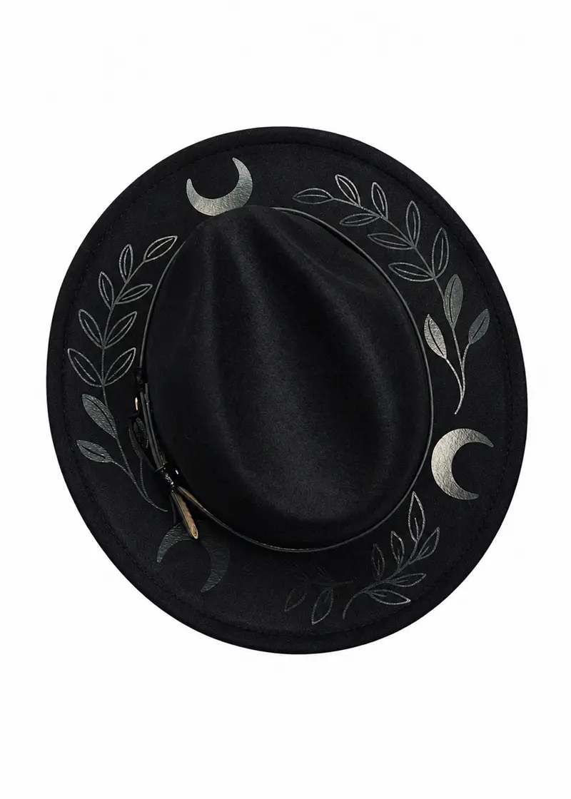 Witchwood Black Fern Moon Vegan Felt Hat Black