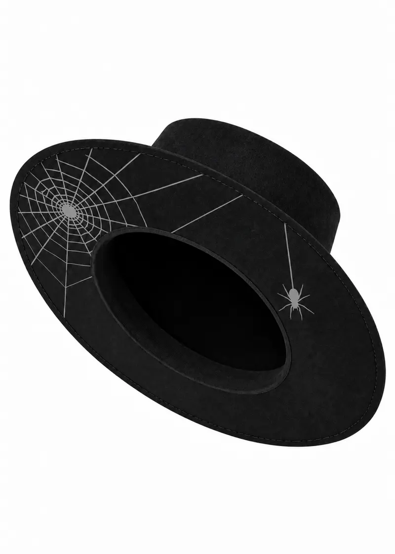 Witchwood Hanging Spider Web XL Brim Vegan Felt Hat Black Grey