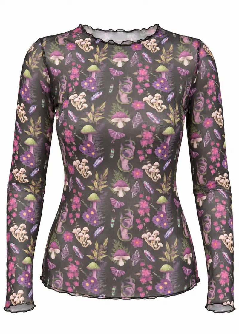 Witchwood Mystic Mushrooms Mesh Top Black