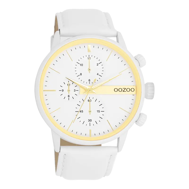 Witte OOZOO horloge met leren band - C11313 (45mm)