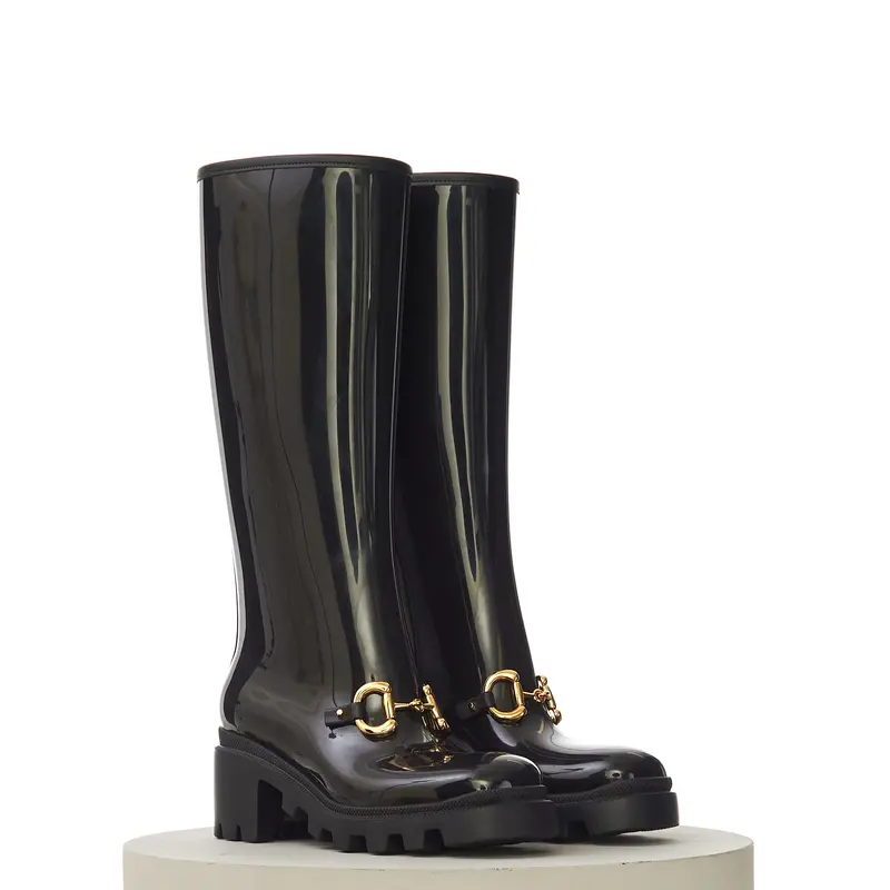 Women's Knee-High Boot With Horsebit in Black Rubber