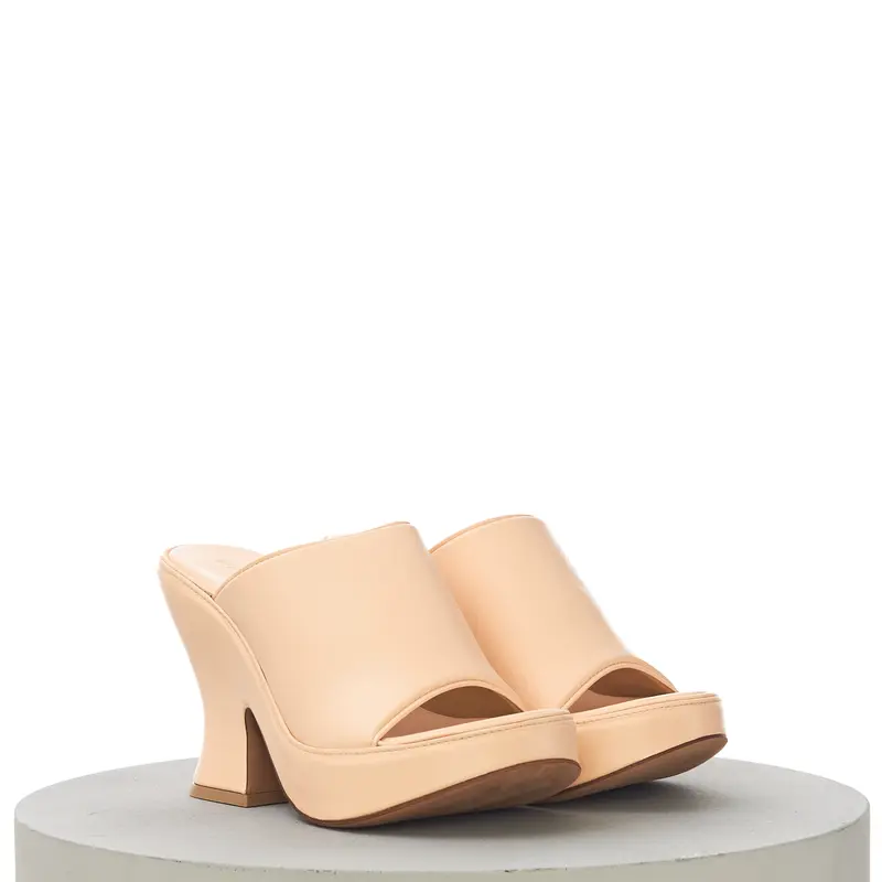 Women's Wedge Mule Sandals In Macaroon Leather