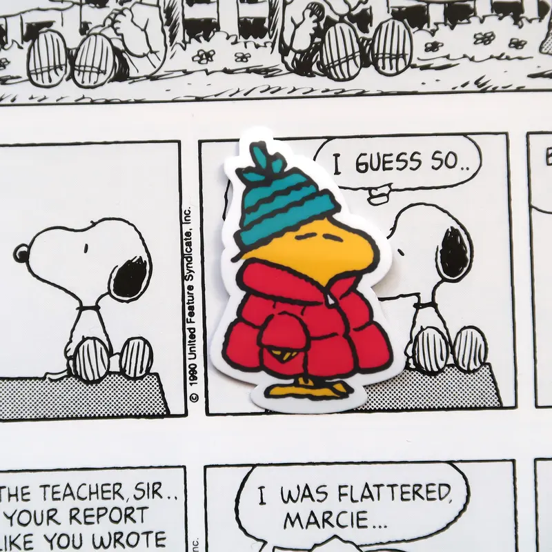 Woodstock Vinyl Sticker // Little Bird Woodstock from Peanuts comics Puffy Jacket Puffer Coat Glossy Vinyl Sticker