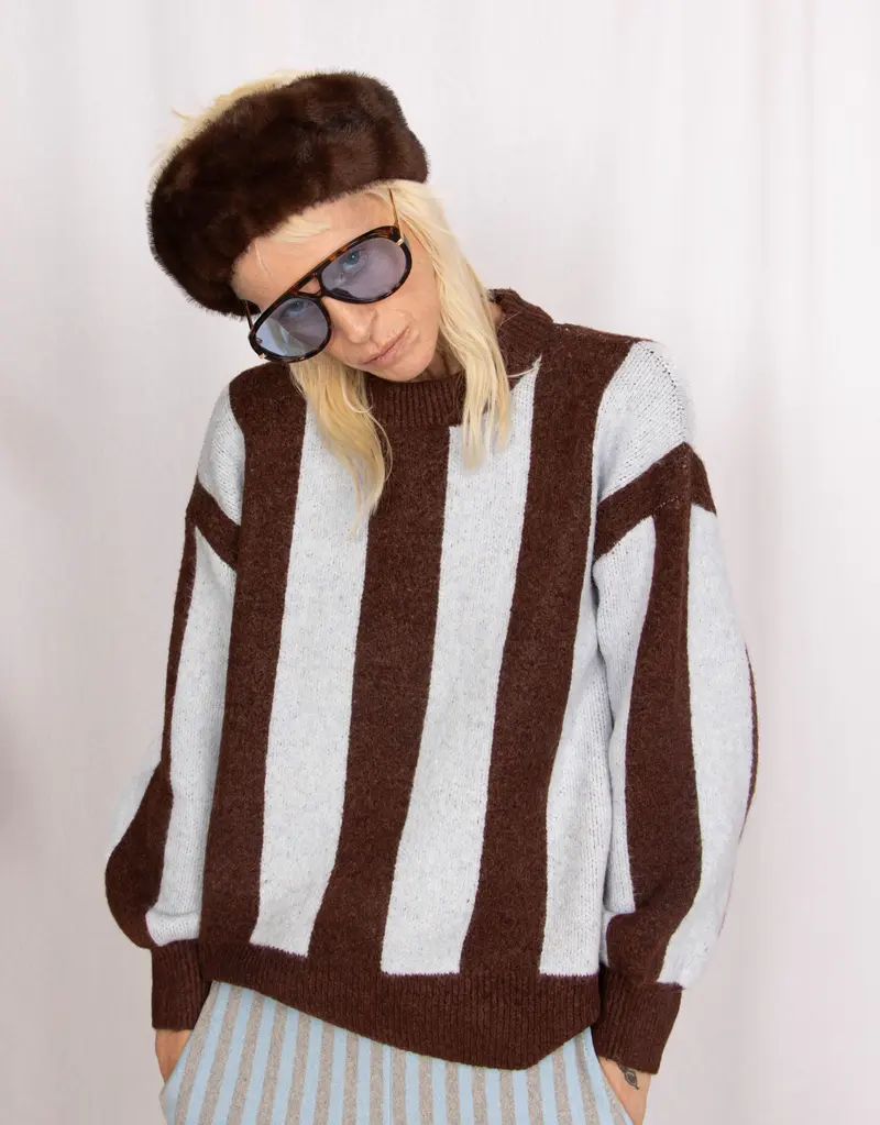 Wool blend big stripe sweater