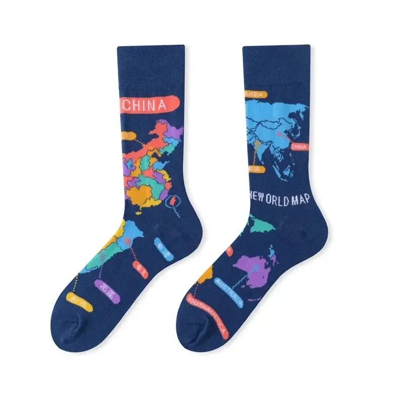 World Map Mismatched Crew Socks