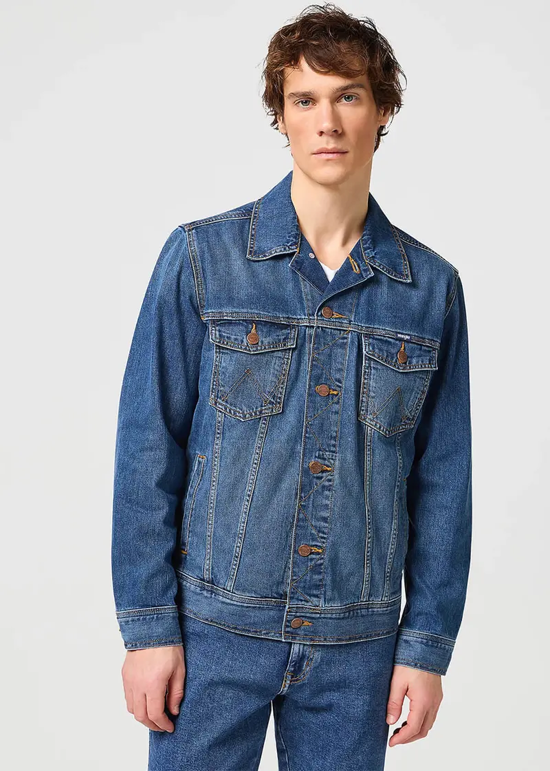 Wrangler Men Classic Denim Jacket Mid Stone Blue