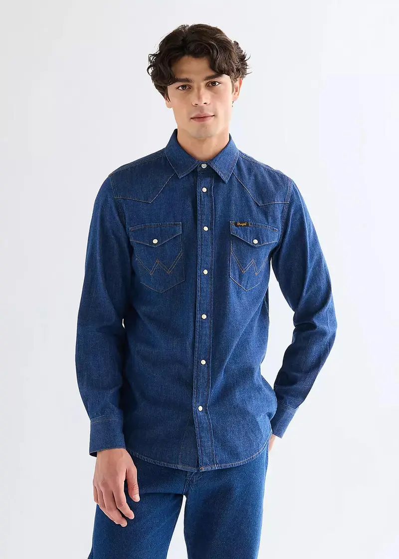 Wrangler Mens Western Shirt Caroline Creek Blue