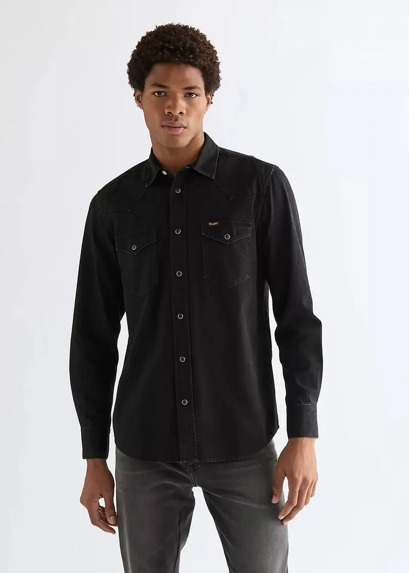 Wrangler Men's Western Shirt Rinse Black Black