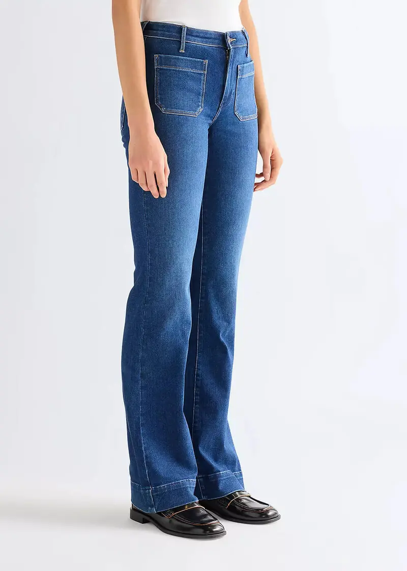 Wrangler Women's Flare Jeans Trousers Dark Wash Blue
