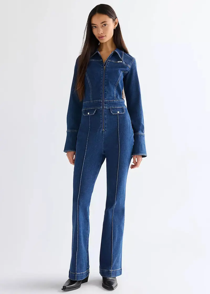 Wrangler Women's Retro Catsuit Denim Easy Rinse Blue