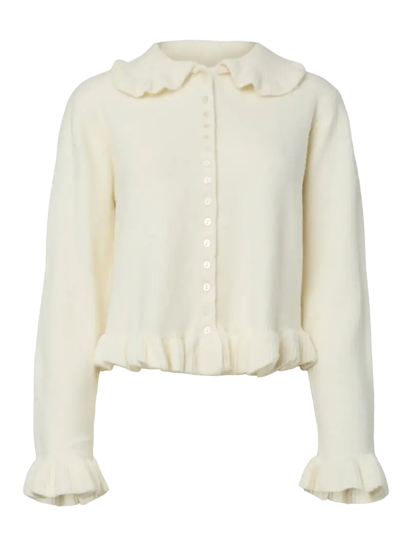 YAS Frilo knit cardigan white
