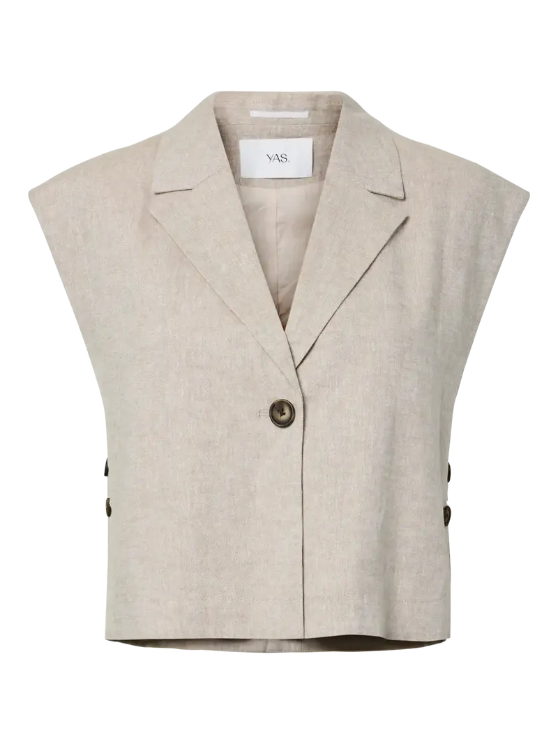 YAS Usuma short linen gilet white pepper