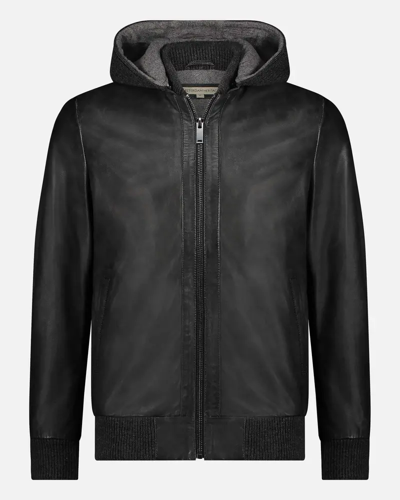 York │ Leren Motojack met Capuchon