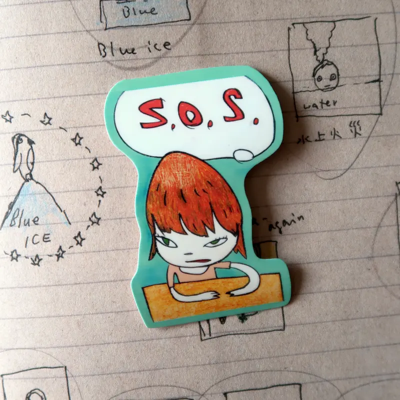 Yoshitomo Nara Angry S.O.S. Girl Japanese Artist Glossy Vinyl Sticker