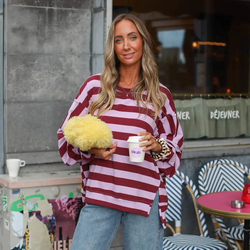 Zara streep sweater lila burgundy