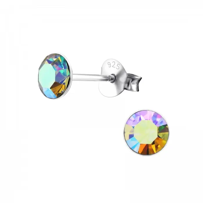 Zilveren oorknop, AB Swarovski kristal (3-5MM)
