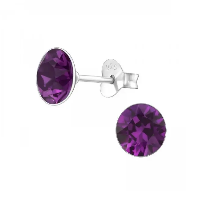 Zilveren oorknop, Amethyst Swarovski kristal (3-8MM)