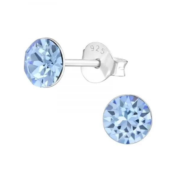 Zilveren oorknop, Aquamarine Swarovski kristal (3-8MM)