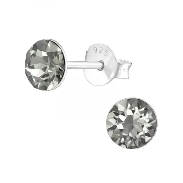 Zilveren oorknop, Black Daimond Swarovski kristal (3-8MM)