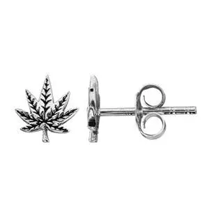 Zilveren oorknop, canabis (3MM)