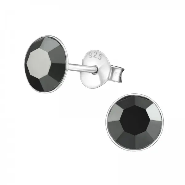 Zilveren oorknop, Jet Black Swarovski kristal (3-8MM)