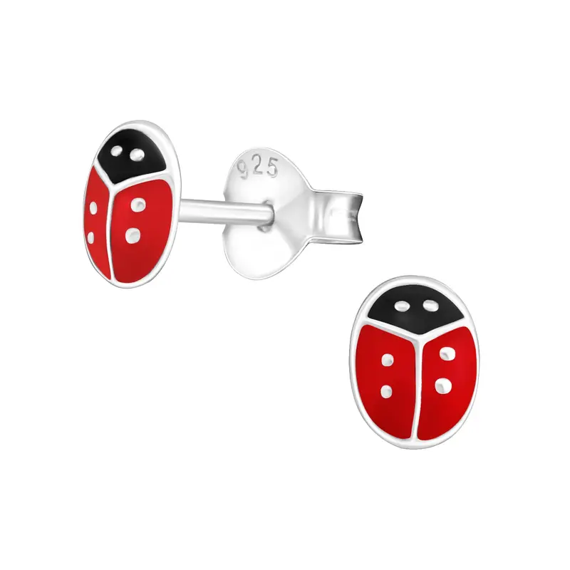 Zilveren oorknop, lieveheersbeestje (3MM)