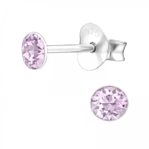 Zilveren oorknop, Light Amethyst Swarovski kristal (6-8MM)
