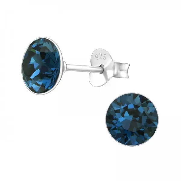 Zilveren oorknop, Montana Swarovski kristal (6-8MM)