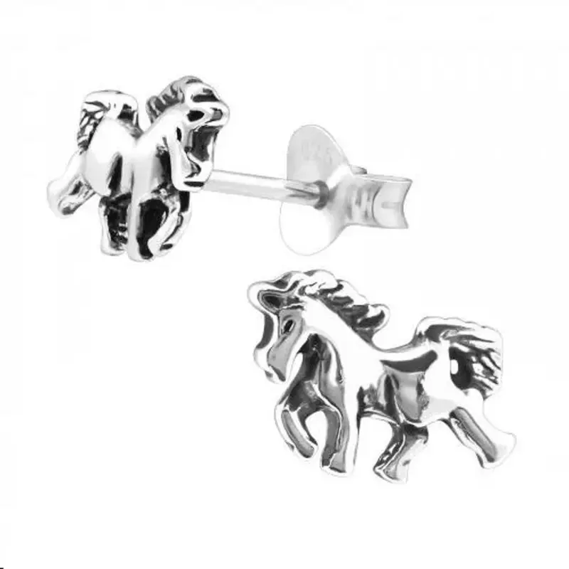 Zilveren oorknop, paard (3MM)