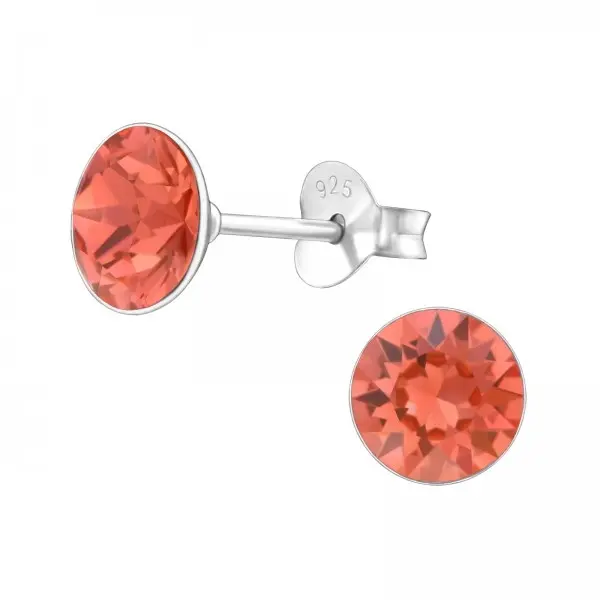 Zilveren oorknop, Padparadscha Swarovski kristal (6-8MM)