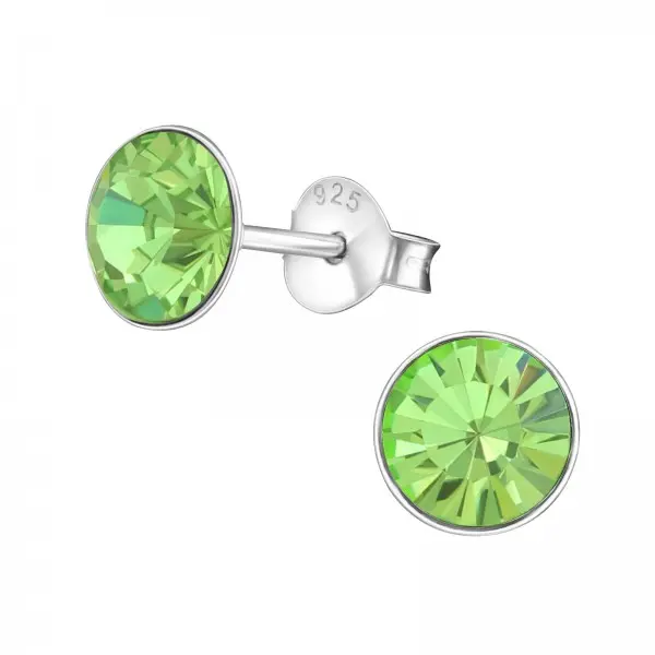 Zilveren oorknop, Peridot Swarovski kristal (3-8MM)