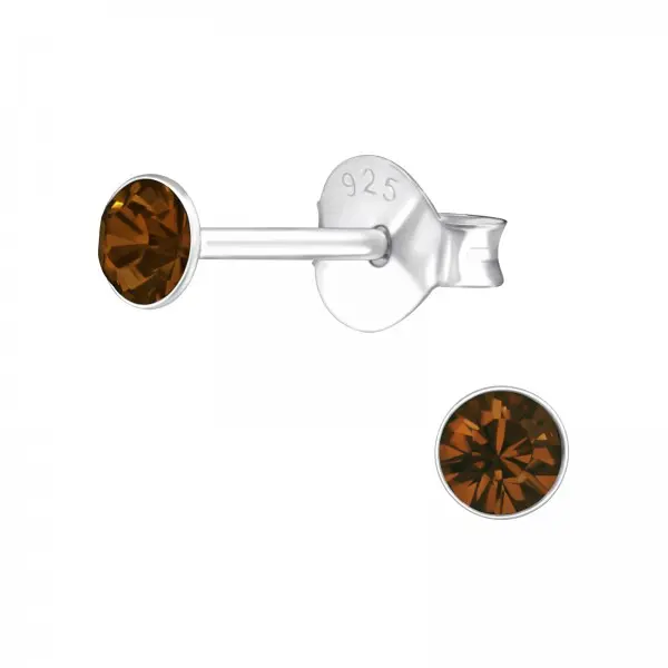 Zilveren oorknop, Smoked Topaz Swarovski kristal (6-8MM)