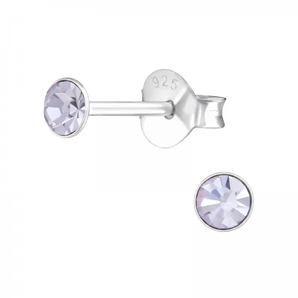 Zilveren oorknop, Violet Swarovski kristal (6-8MM)