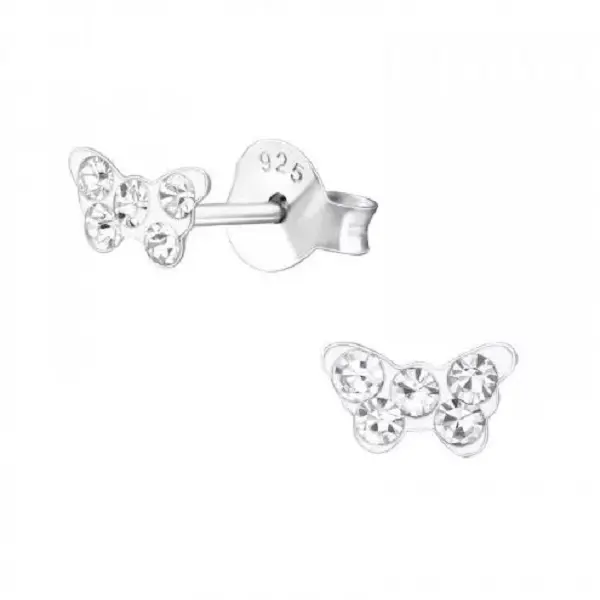 Zilveren oorknop, vlinder witte steen (3MM)