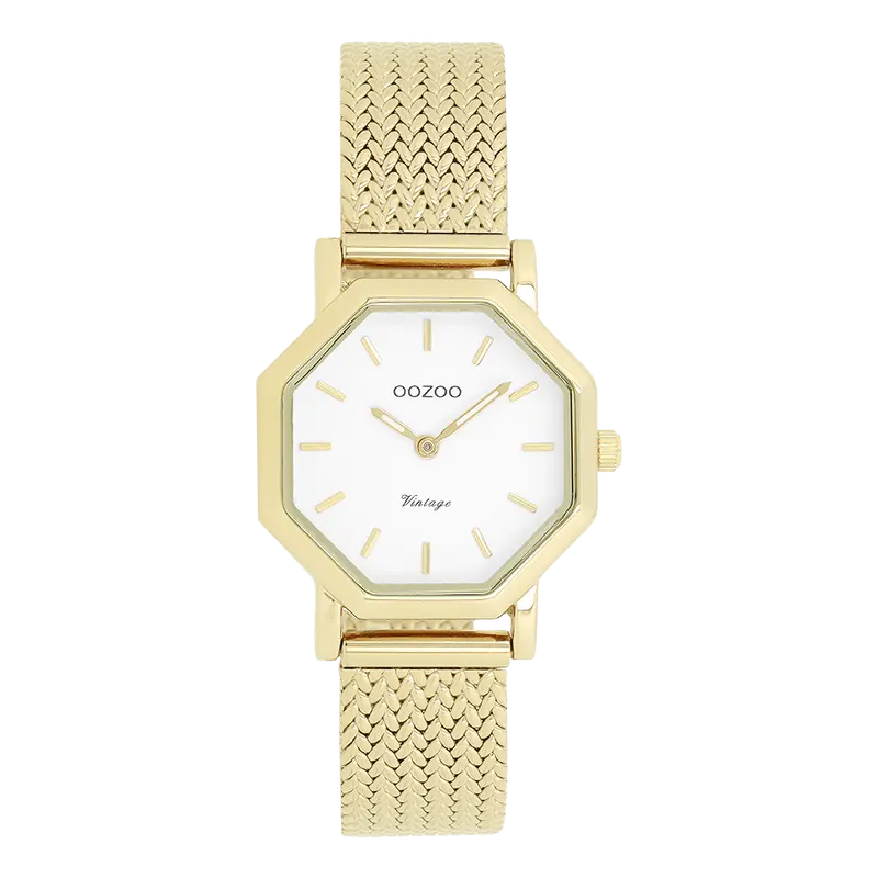 Zilverkleurige horloge met metalen v-mesh armband - C20436 (28mm)