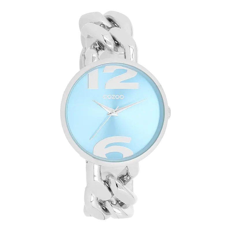 Zilverkleurige OOZOO horloge met grove schakelarmband - C11350 (40mm)