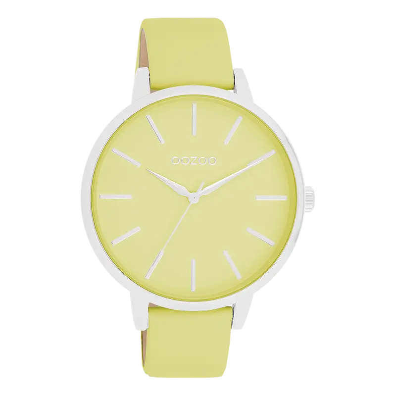 Zilverkleurige OOZOO horloge met limoen groene leren band - C11360 (42mm)