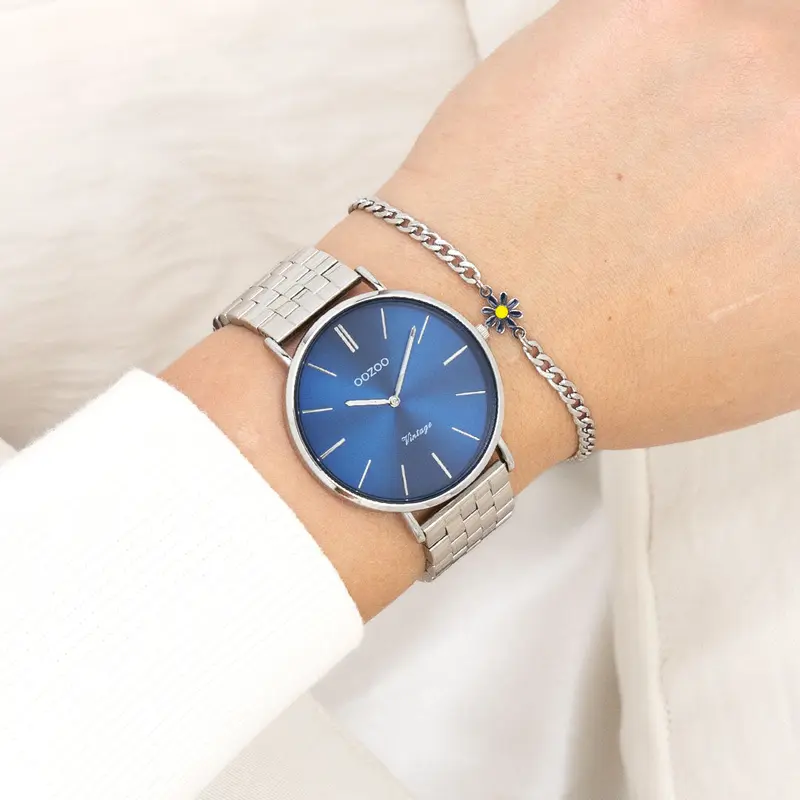 Zilverkleurige OOZOO horloge met roestvrijstalen armband - C20401 (40mm)